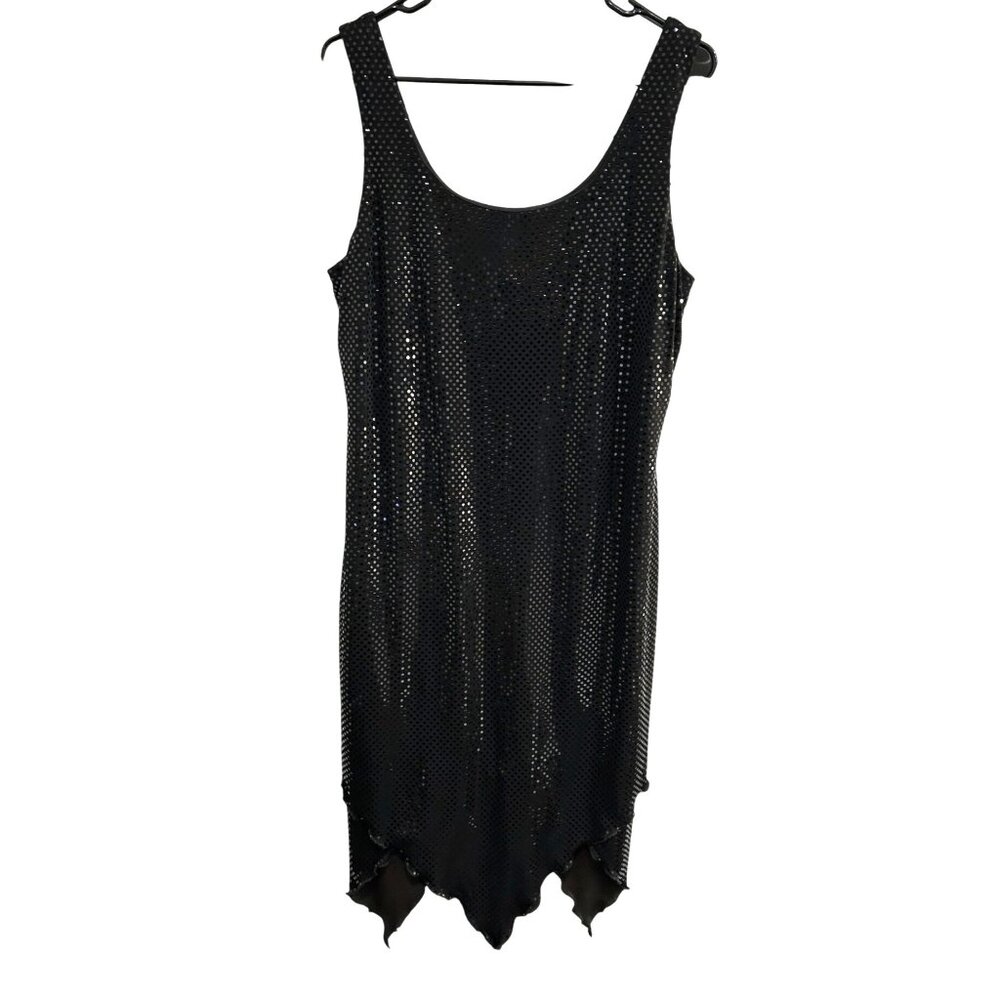 Vintiage Teddi Evening Black Sequined Sharkbite Hem Whimsygoth Dress Size 16